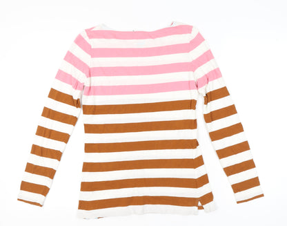 Boden Womens Pink White Brown Striped Long Sleeve Cotton T-Shirt UK 10
