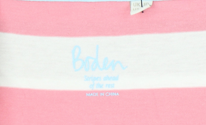 Boden Womens Pink White Brown Striped Long Sleeve Cotton T-Shirt UK 10
