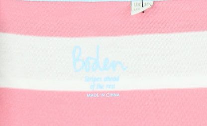 Boden Womens Pink White Brown Striped Long Sleeve Cotton T-Shirt UK 10