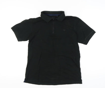 Allen Solly Men's Black Polo Shirt Size M Short Sleeve Cotton Zip Collar