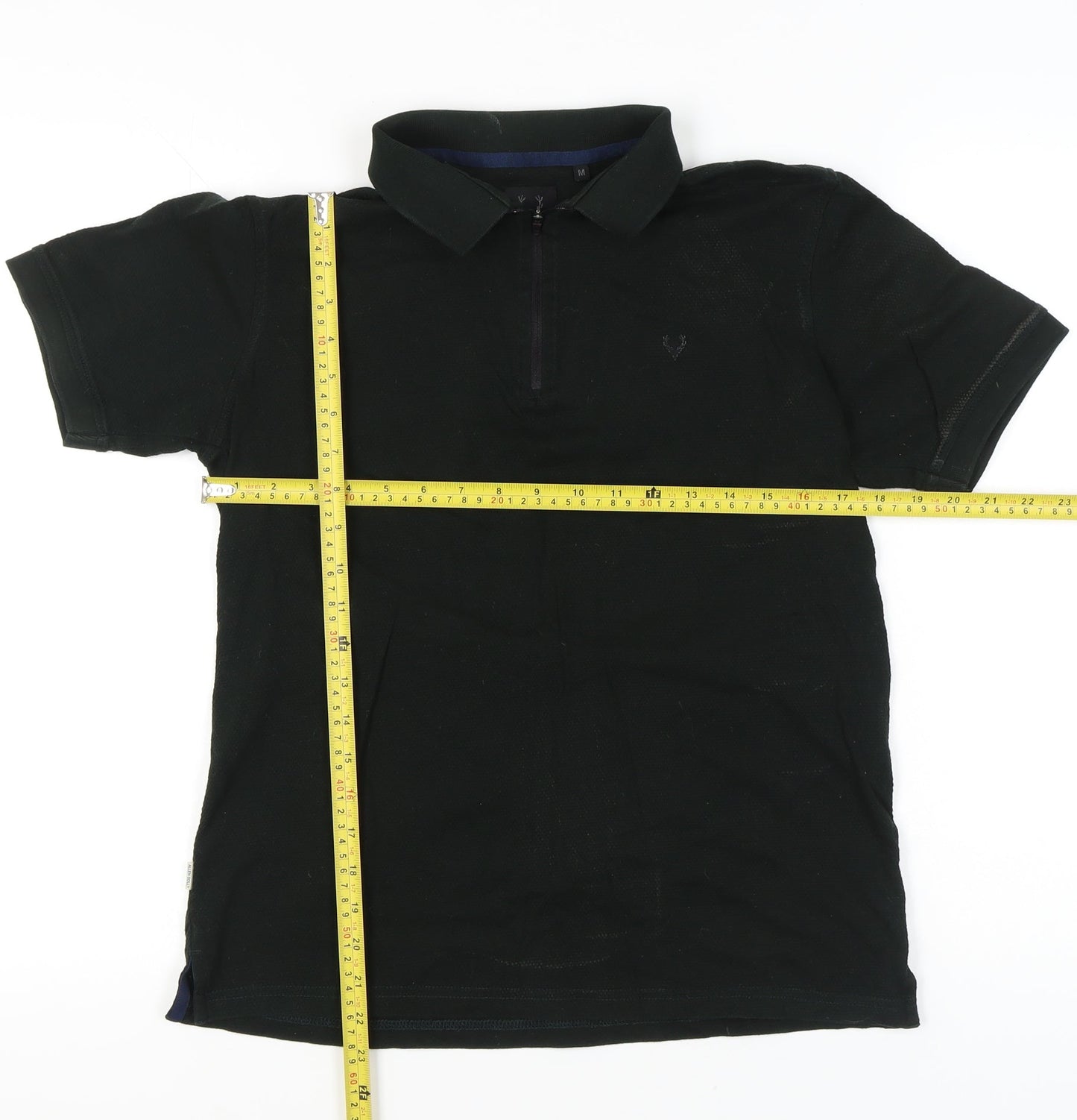 Allen Solly Men's Black Polo Shirt Size M Short Sleeve Cotton Zip Collar