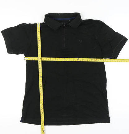 Allen Solly Men's Black Polo Shirt Size M Short Sleeve Cotton Zip Collar