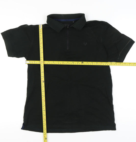 Allen Solly Men's Black Polo Shirt Size M Short Sleeve Cotton Zip Collar