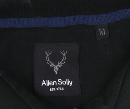 Allen Solly Men's Black Polo Shirt Size M Short Sleeve Cotton Zip Collar