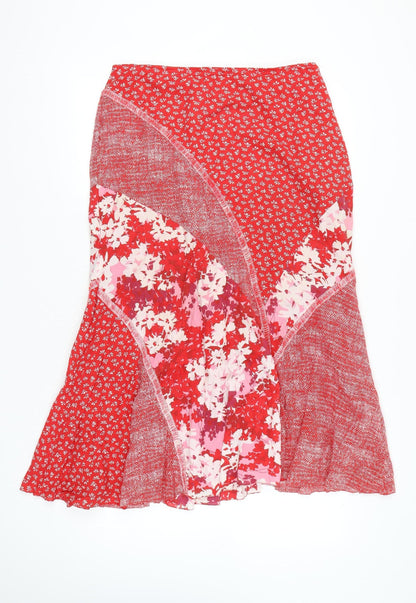 Marks and Spencer Women Red Floral Flare Midi Skirt Size 16