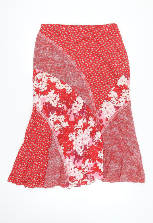 Marks and Spencer Women Red Floral Flare Midi Skirt Size 16
