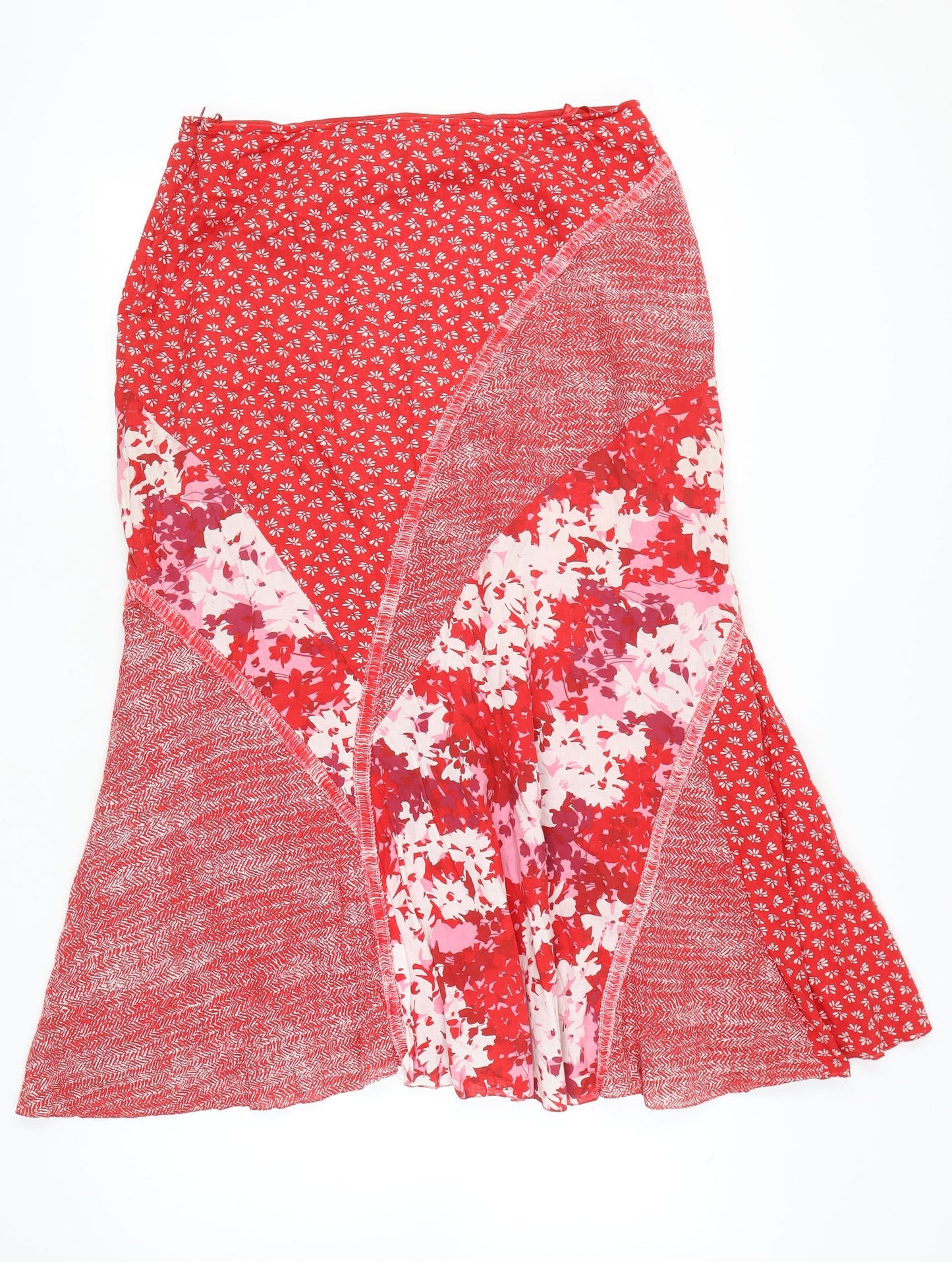 Marks and Spencer Women Red Floral Flare Midi Skirt Size 16