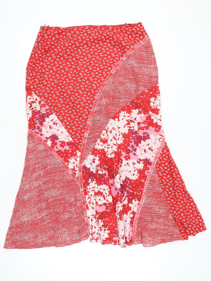 Marks and Spencer Women Red Floral Flare Midi Skirt Size 16