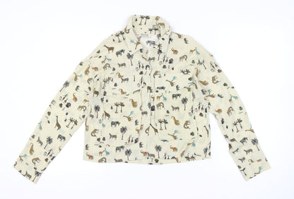 Dixie Womens Beige Animal Print Button-Up Shirt M Long Sleeve