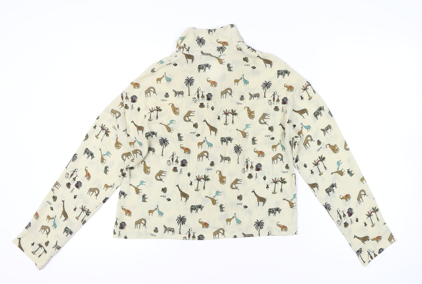 Dixie Womens Beige Animal Print Button-Up Shirt M Long Sleeve