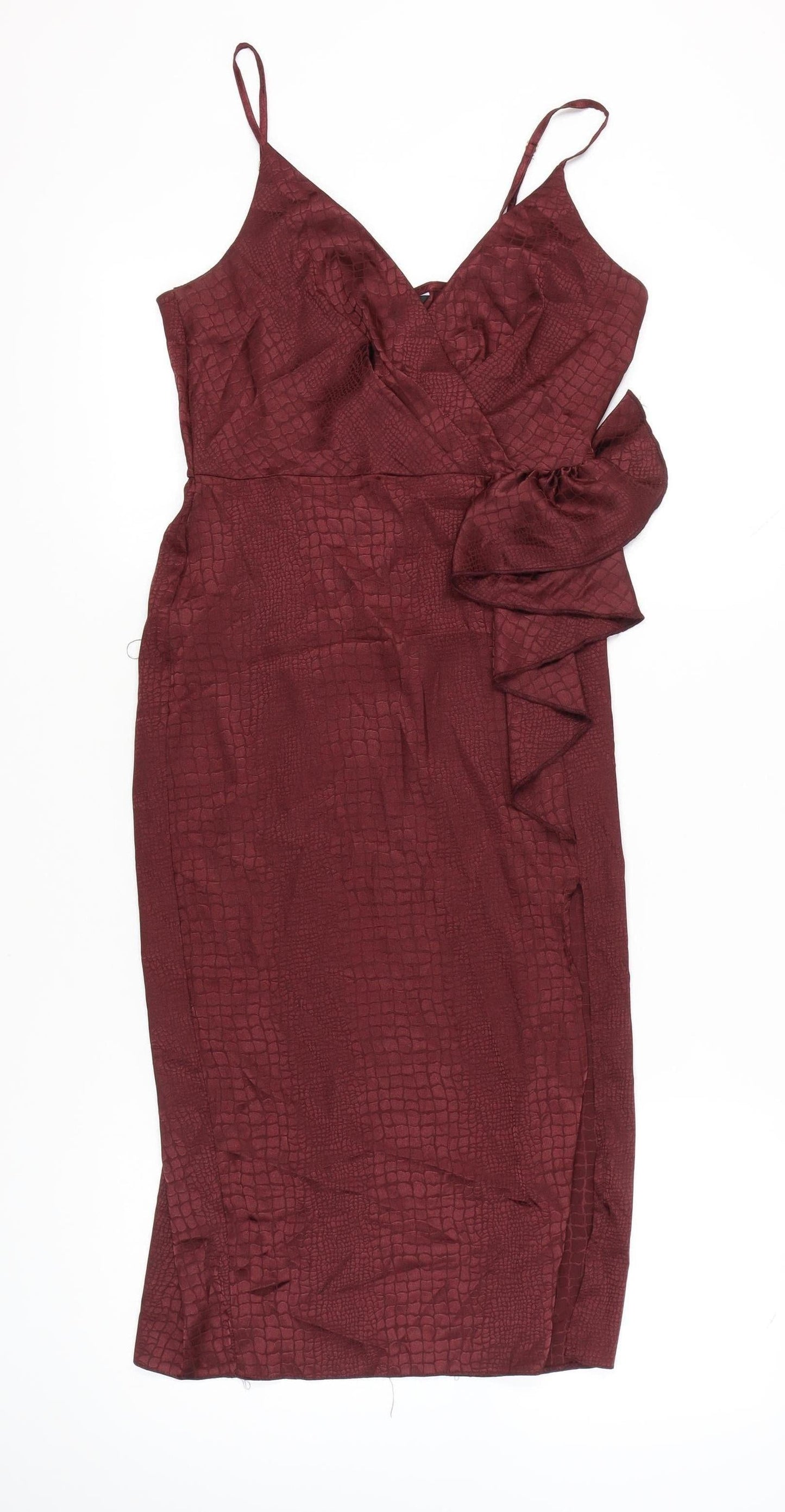 New Look Women’s Red Bodycon Dress Size 12 Ruffle Detail