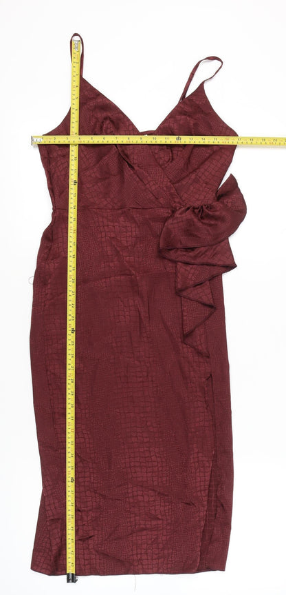 New Look Women’s Red Bodycon Dress Size 12 Ruffle Detail