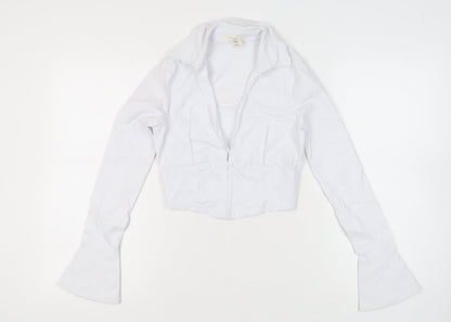 Urban Outfitters Women White Collared Cropped Blouse Size S Long Sleeve