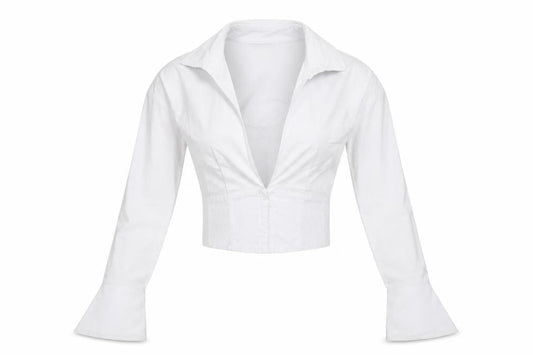 Urban Outfitters Women White Collared Cropped Blouse Size S Long Sleeve