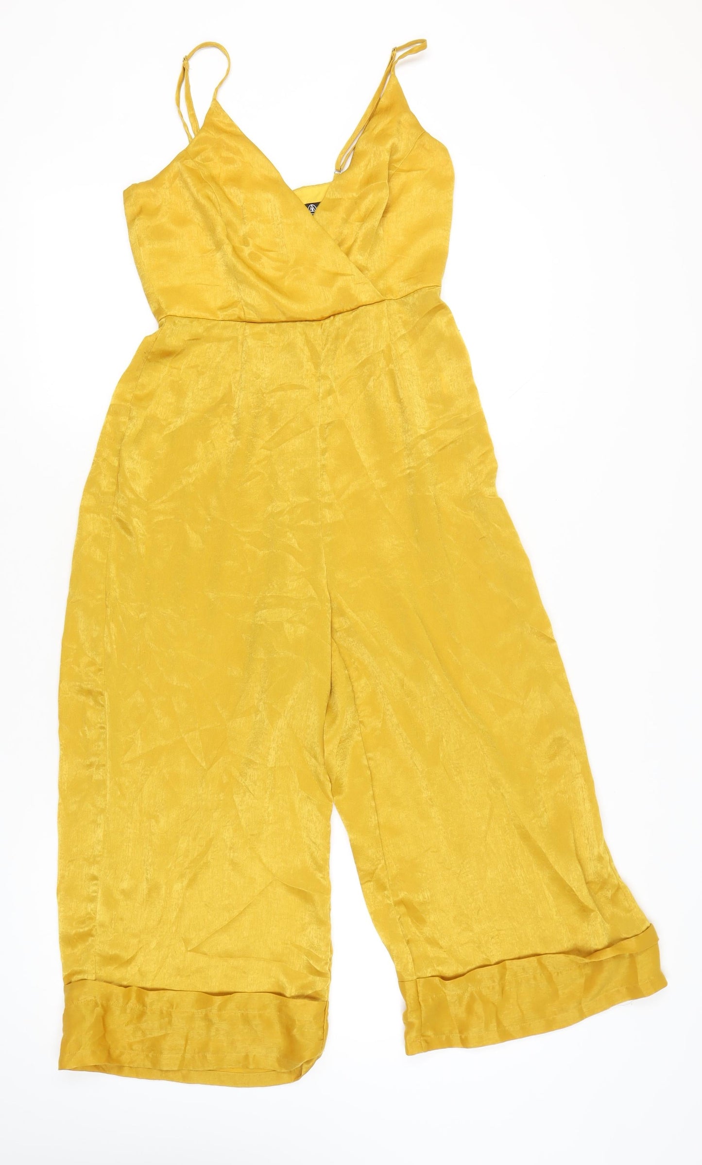 Missguided Women’s Yellow Wide-Leg Sleeveless Jumpsuit Size 10 V-Neck Polyester