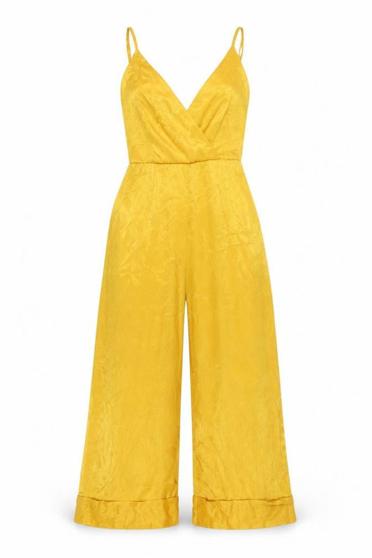 Missguided Women’s Yellow Wide-Leg Sleeveless Jumpsuit Size 10 V-Neck Polyester