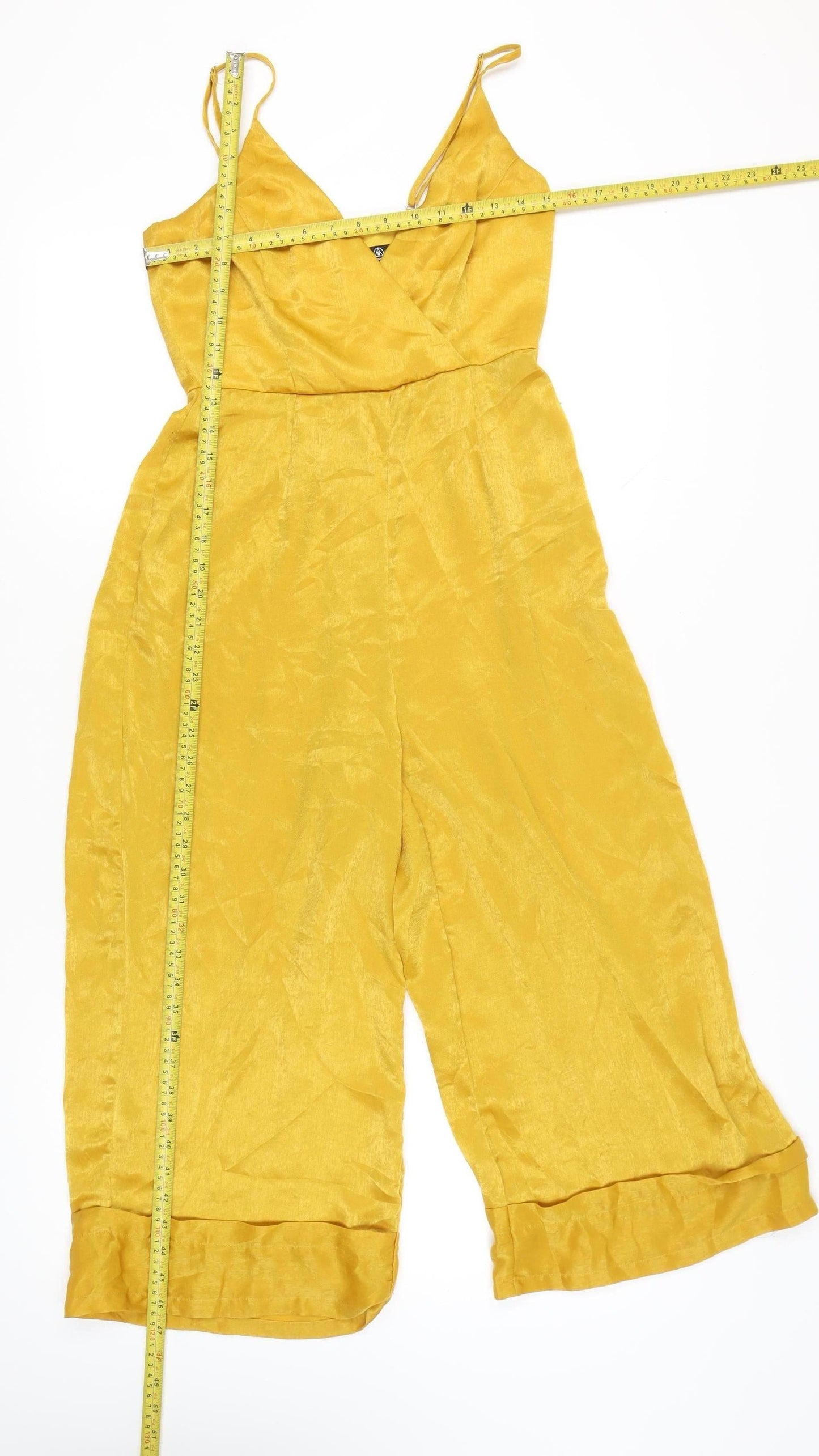 Missguided Women’s Yellow Wide-Leg Sleeveless Jumpsuit Size 10 V-Neck Polyester