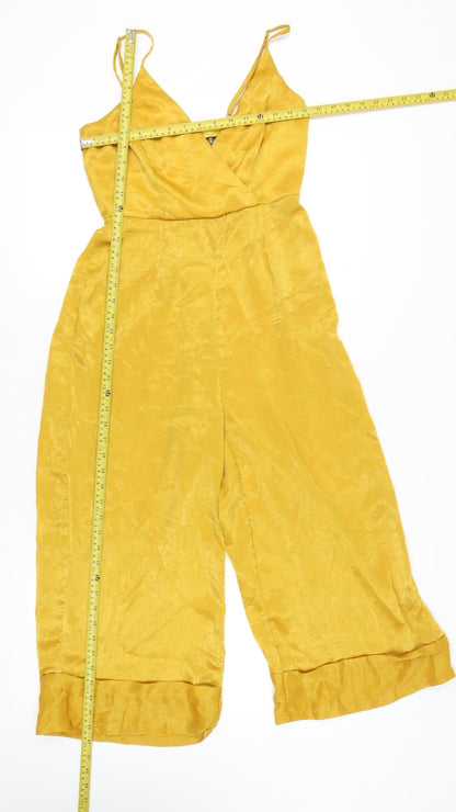 Missguided Women’s Yellow Wide-Leg Sleeveless Jumpsuit Size 10 V-Neck Polyester