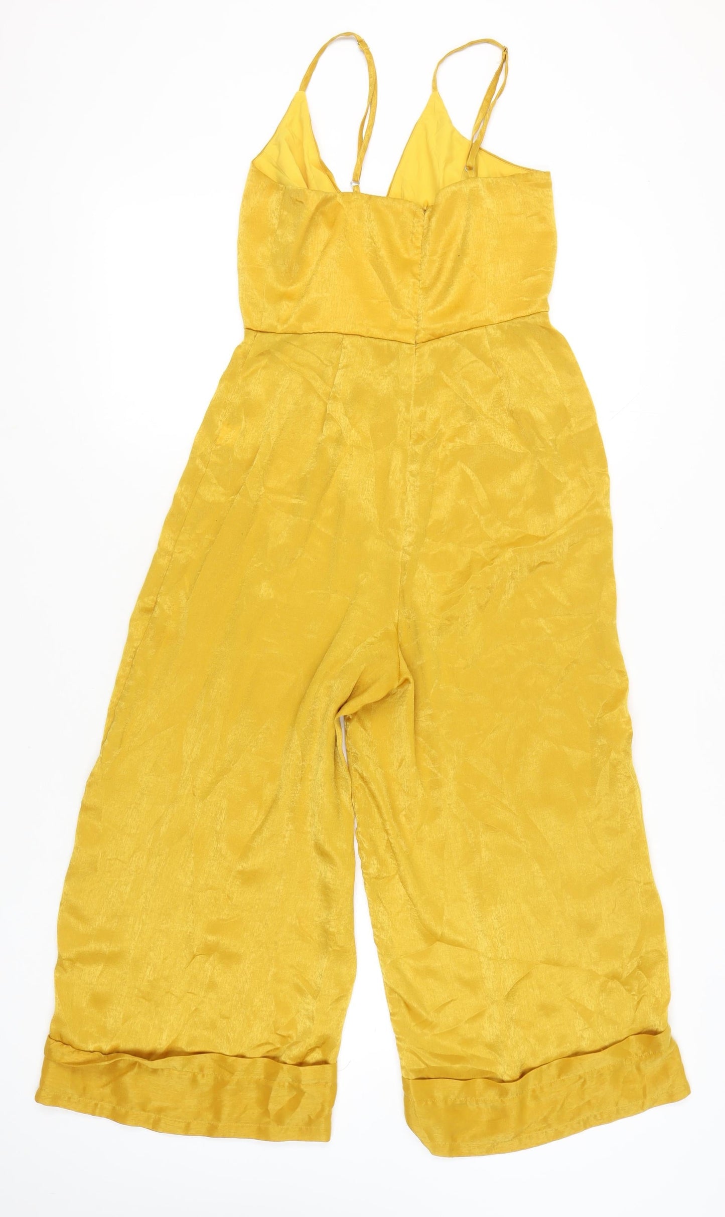 Missguided Women’s Yellow Wide-Leg Sleeveless Jumpsuit Size 10 V-Neck Polyester