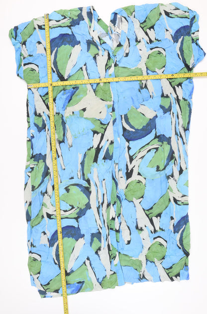 Monki Womens Blue Green Shift Dress XS Short Sleeve Viscose