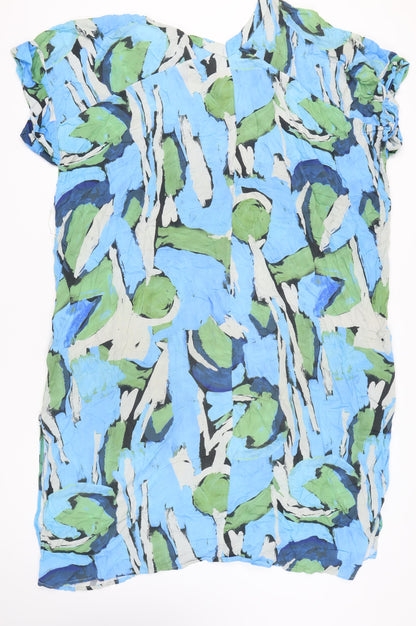 Monki Womens Blue Green Shift Dress XS Short Sleeve Viscose