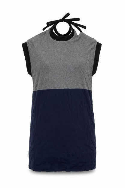 BCBGMAXAZRIA Womens Grey Blue Halter Tie Shift Dress Size L Silk Cashmere