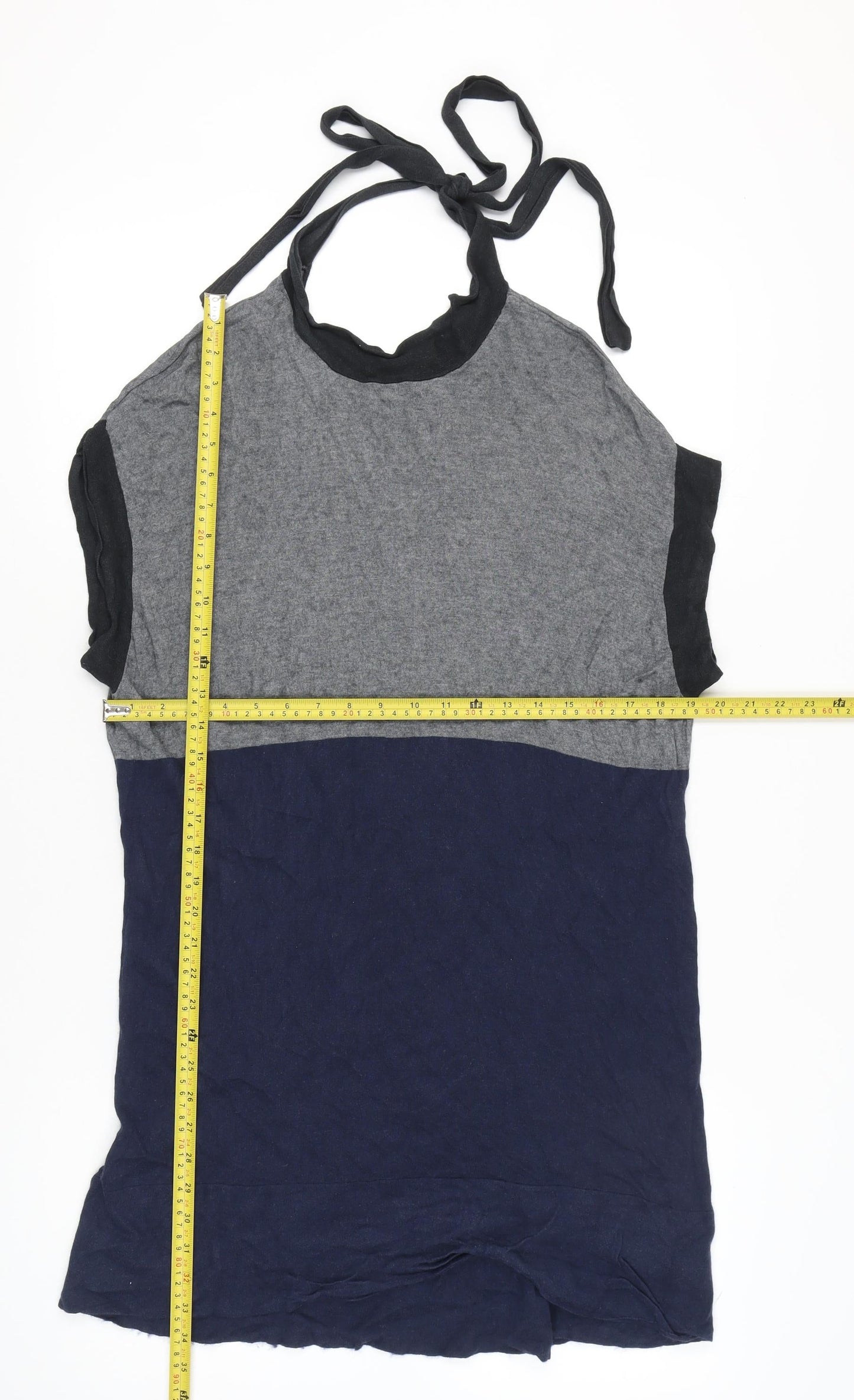 BCBGMAXAZRIA Womens Grey Blue Halter Tie Shift Dress Size L Silk Cashmere