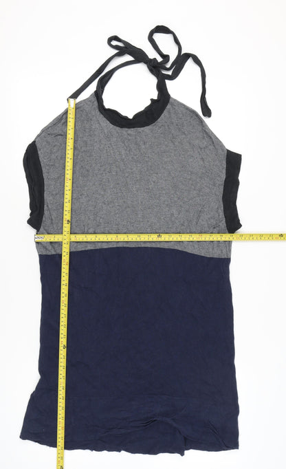 BCBGMAXAZRIA Womens Grey Blue Halter Tie Shift Dress Size L Silk Cashmere