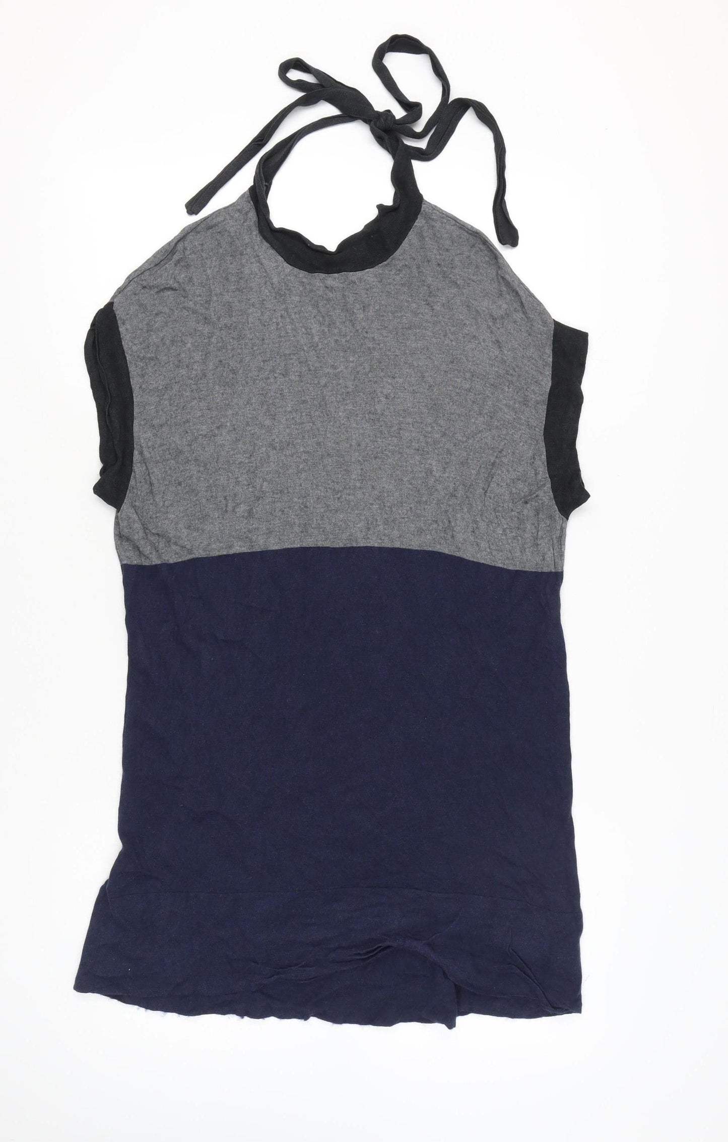 BCBGMAXAZRIA Womens Grey Blue Halter Tie Shift Dress Size L Silk Cashmere