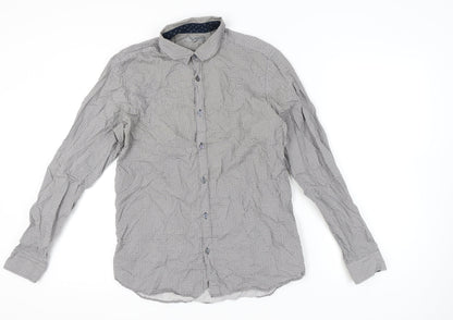 Ted Baker Mens Grey Geometric Cotton Button-Up Shirt Size L Regular Fit
