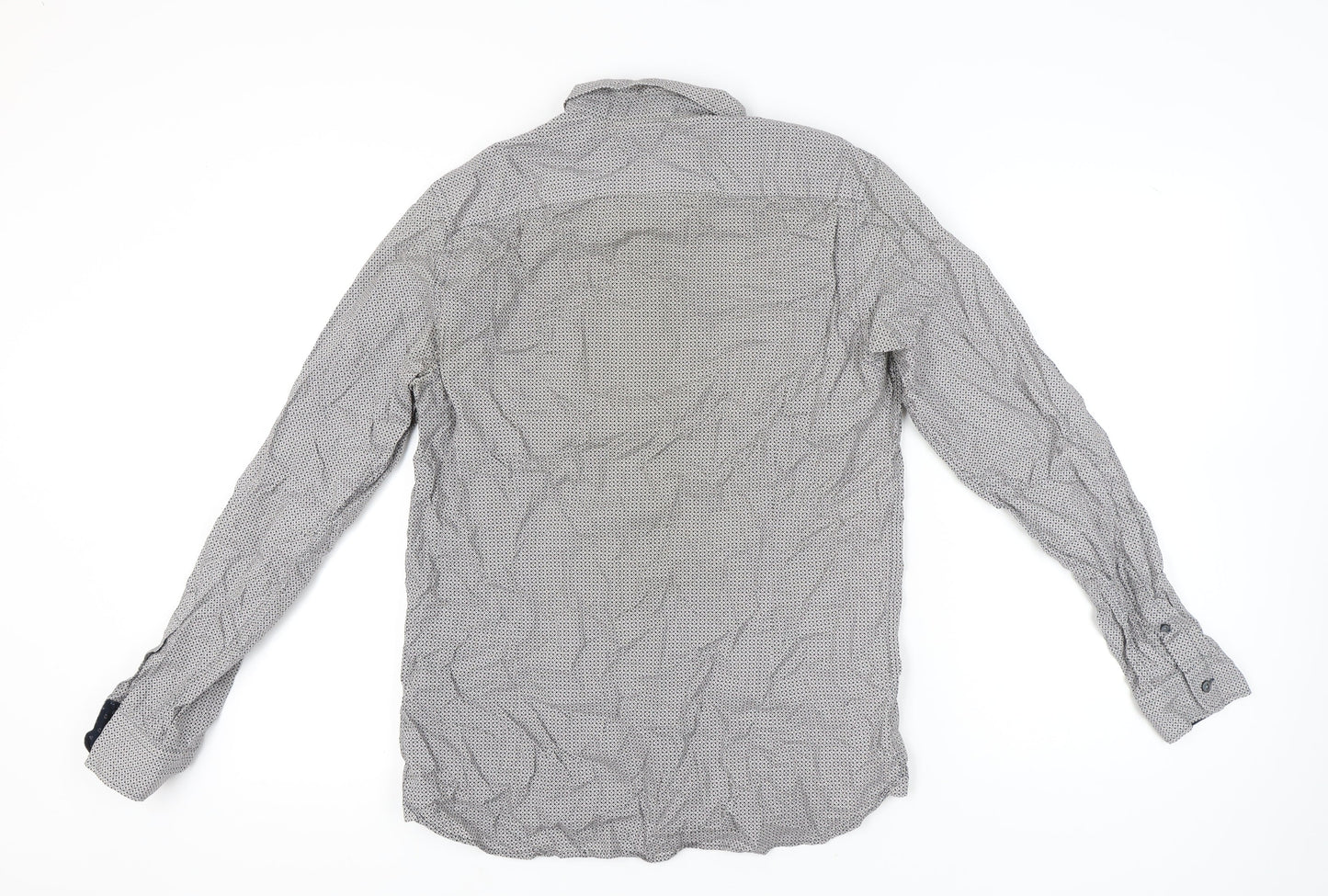 Ted Baker Mens Grey Geometric Cotton Button-Up Shirt Size L Regular Fit
