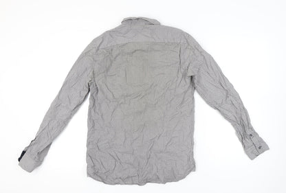 Ted Baker Mens Grey Geometric Cotton Button-Up Shirt Size L Regular Fit