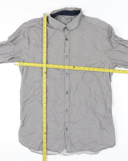 Ted Baker Mens Grey Geometric Cotton Button-Up Shirt Size L Regular Fit