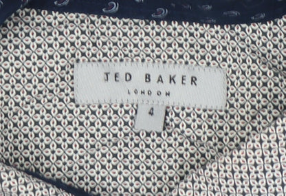 Ted Baker Mens Grey Geometric Cotton Button-Up Shirt Size L Regular Fit