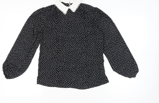 New Look Womens Black Polka Dot Collared Blouse UK 8 Long Sleeve