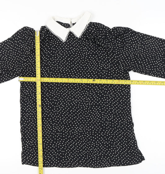 New Look Womens Black Polka Dot Collared Blouse UK 8 Long Sleeve