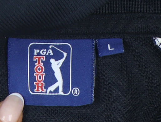 PGA Tour Men’s Blue White Polo Shirt L Colourblock Golf Sportswear