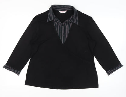 Bonmarché Womens Black Size 18 Wrap Blouse 3/4 Sleeve Collared Top