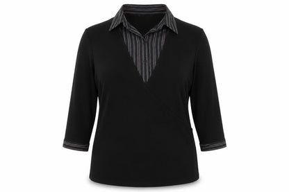 Bonmarché Womens Black Size 18 Wrap Blouse 3/4 Sleeve Collared Top