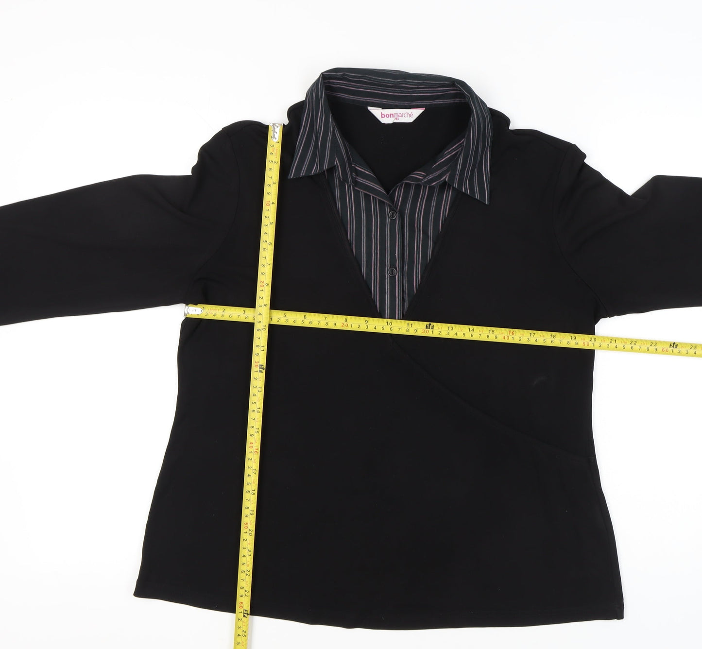 Bonmarché Womens Black Size 18 Wrap Blouse 3/4 Sleeve Collared Top