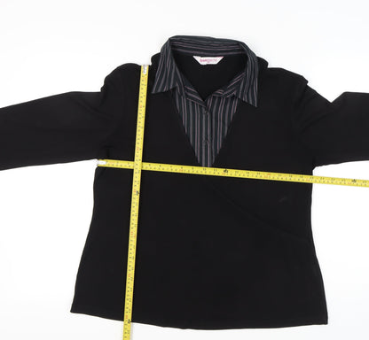 Bonmarché Womens Black Size 18 Wrap Blouse 3/4 Sleeve Collared Top