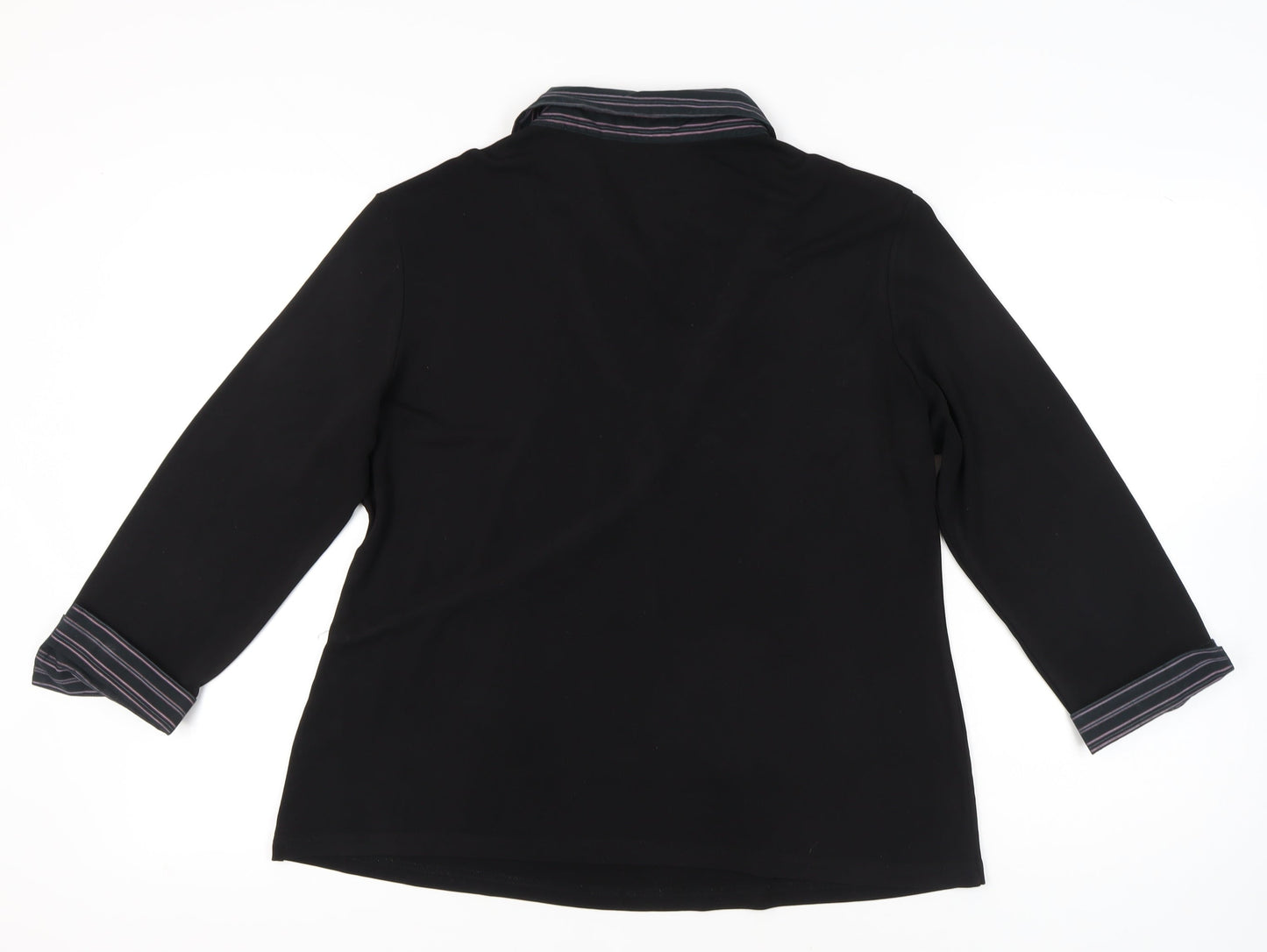 Bonmarché Womens Black Size 18 Wrap Blouse 3/4 Sleeve Collared Top