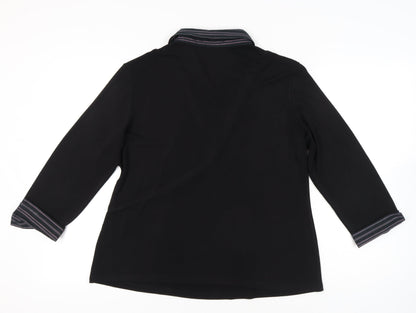 Bonmarché Womens Black Size 18 Wrap Blouse 3/4 Sleeve Collared Top