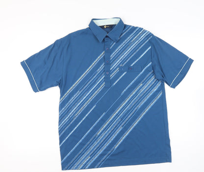 Gabicci Men’s Blue Striped Polo Shirt Size L Cotton Blend