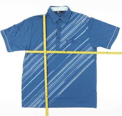 Gabicci Men’s Blue Striped Polo Shirt Size L Cotton Blend