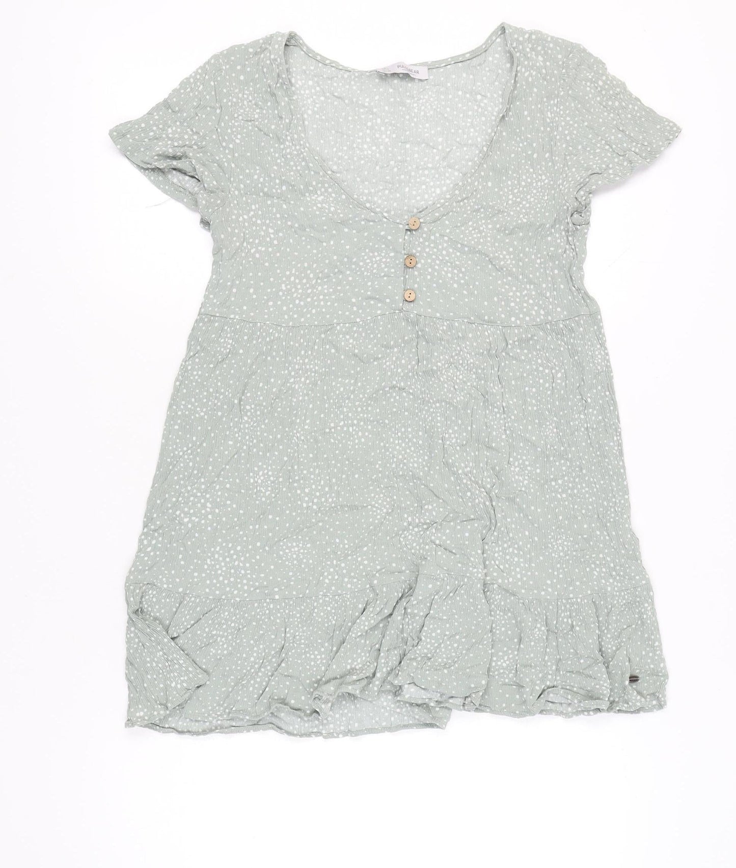 Pull&Bear Women Green Polka Dot Short A-Line Dress Size 14
