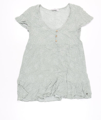 Pull&Bear Women Green Polka Dot Short A-Line Dress Size 14