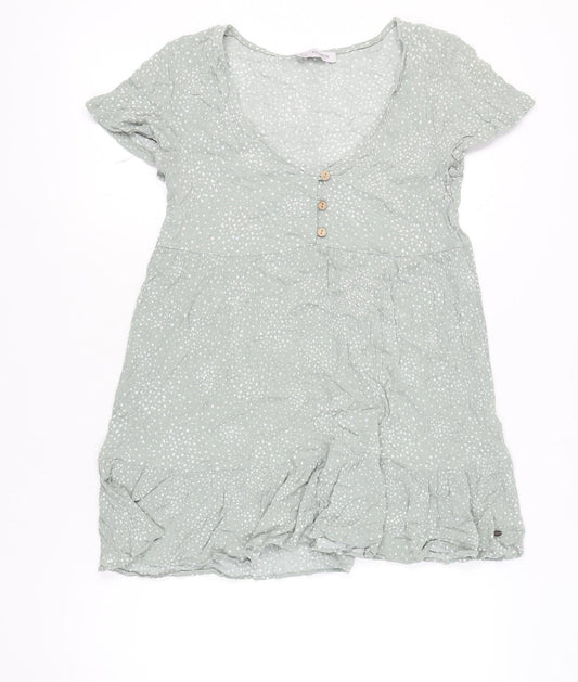 Pull&Bear Women Green Polka Dot Short A-Line Dress Size 14