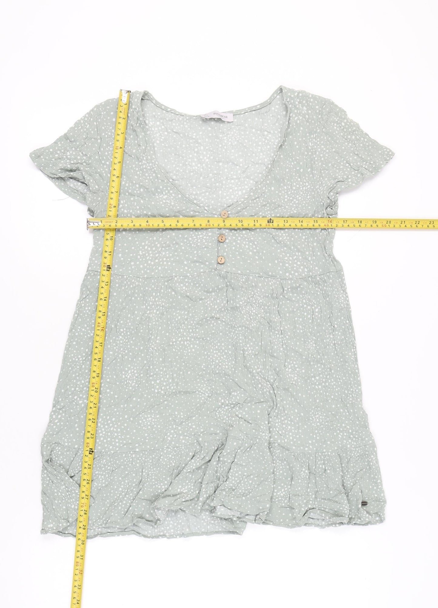 Pull&Bear Women Green Polka Dot Short A-Line Dress Size 14