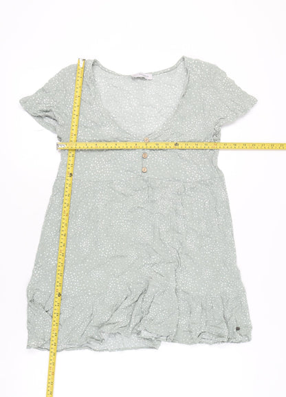 Pull&Bear Women Green Polka Dot Short A-Line Dress Size 14